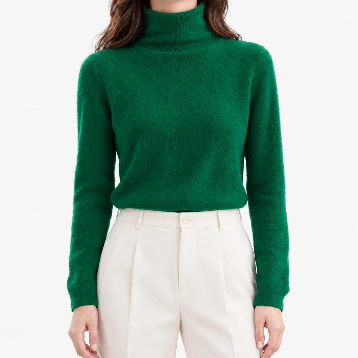 Women's long-sleeve turtleneck jumper with a plain knitted finish