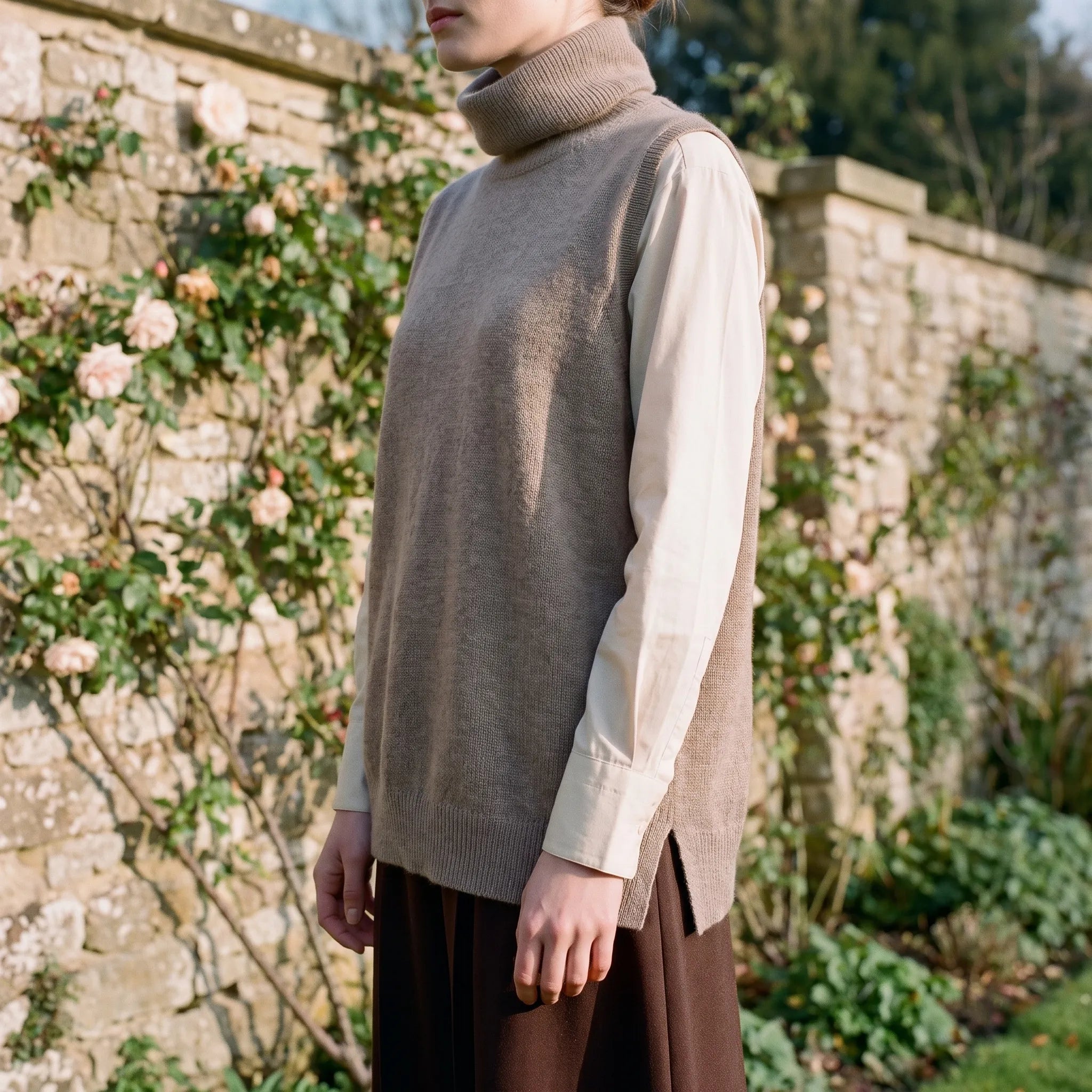 Merinova  - Sleeveless Roll-Neck Knitted Tank Top Layering Over Shirts