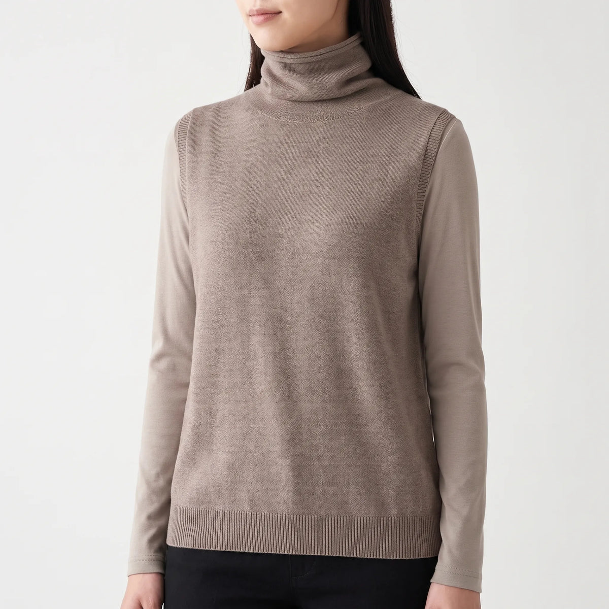 Merinova  - Sleeveless Roll-Neck Knitted Tank Top Layering Over Shirts