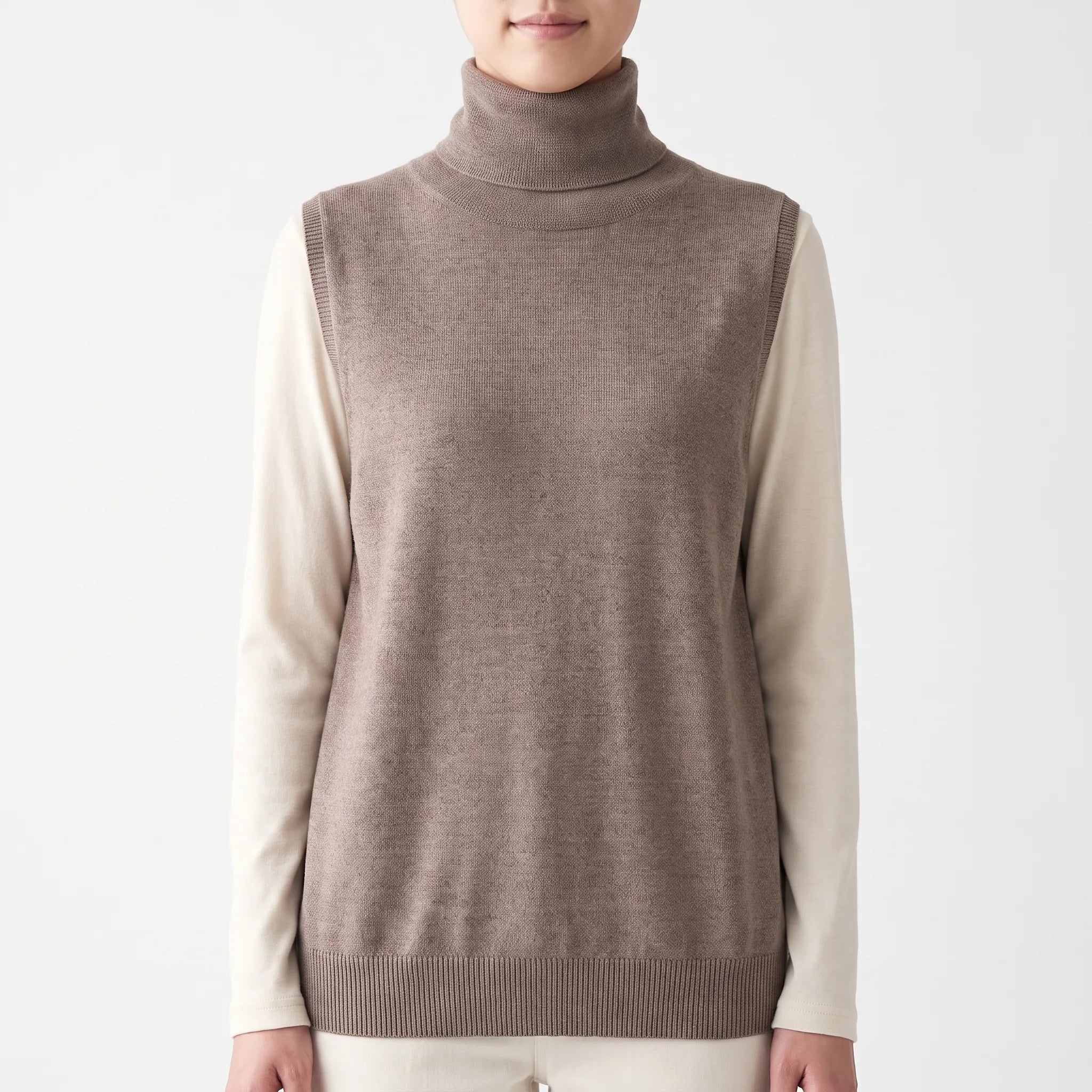 Merinova  - Sleeveless Roll-Neck Knitted Tank Top Layering Over Shirts