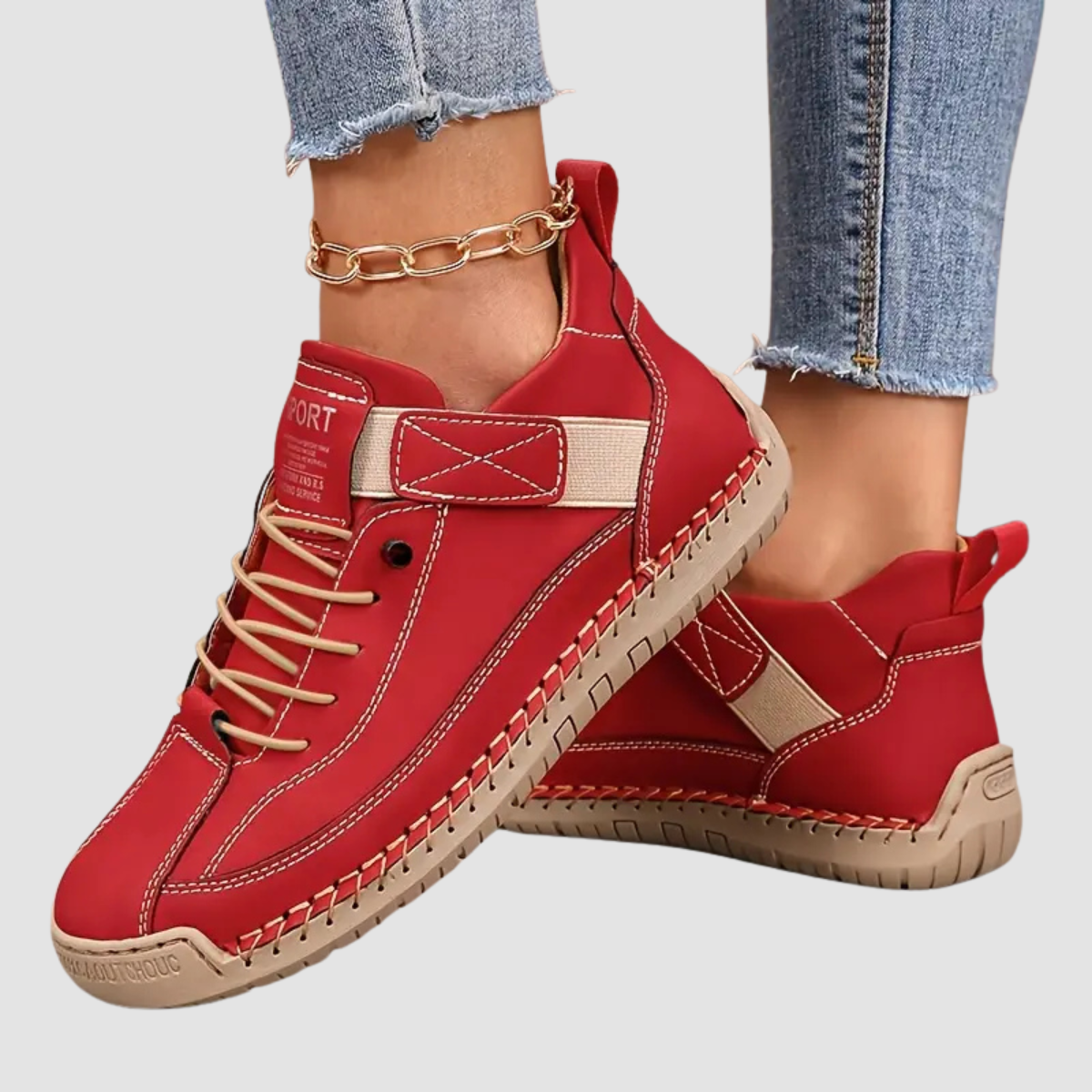 Women's high-top lace-up trainers with stitched panels and flat soles