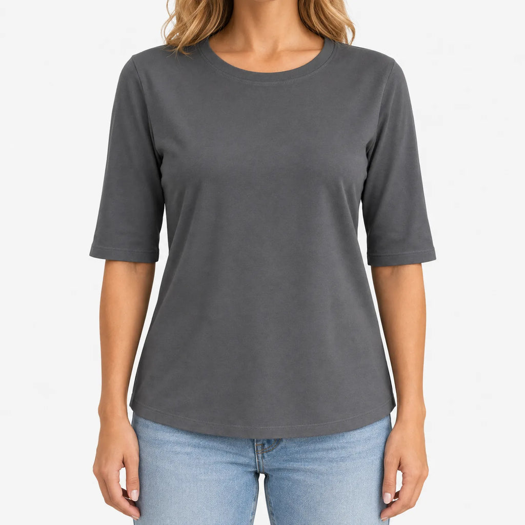Women's plain crew neck T-shirt with 3/4 sleeves