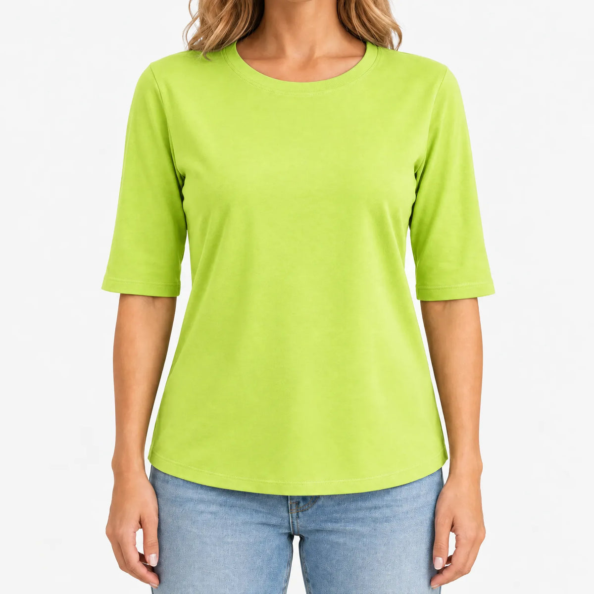 Women's plain crew neck T-shirt with 3/4 sleeves