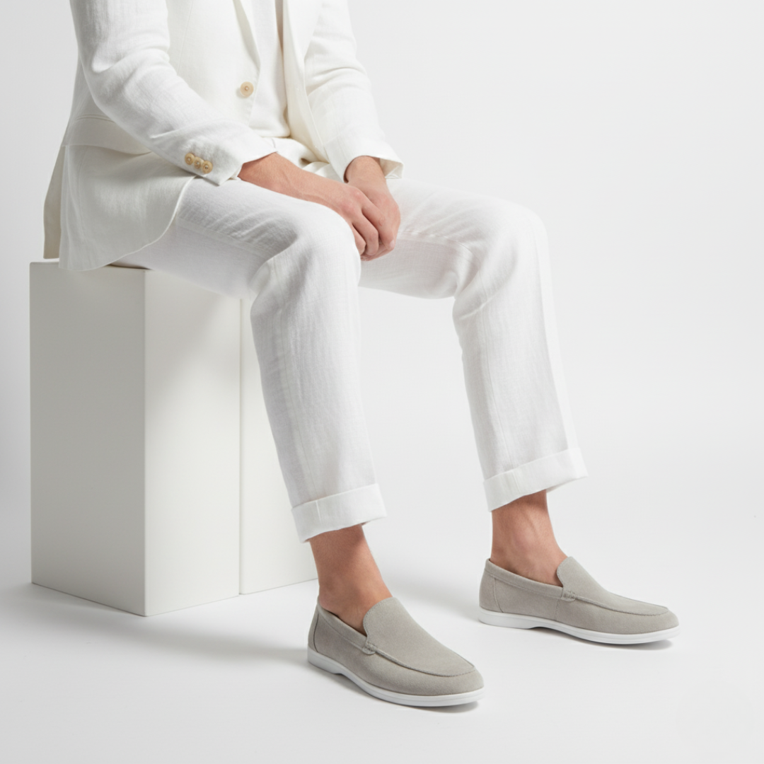 Men's slip-on loafers with moc toe stitching and flat soles