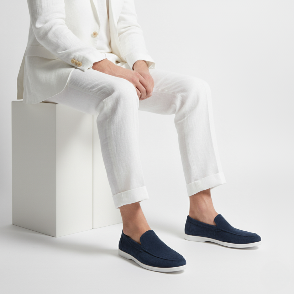 Men's slip-on loafers with moc toe stitching and flat soles