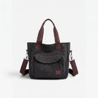 Woven tote bag with front zip pocket, twin handles and detachable shoulder strap