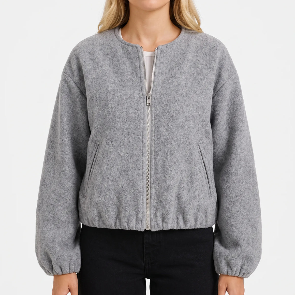 Women's textured bomber jacket with zip front and elasticated cuffs