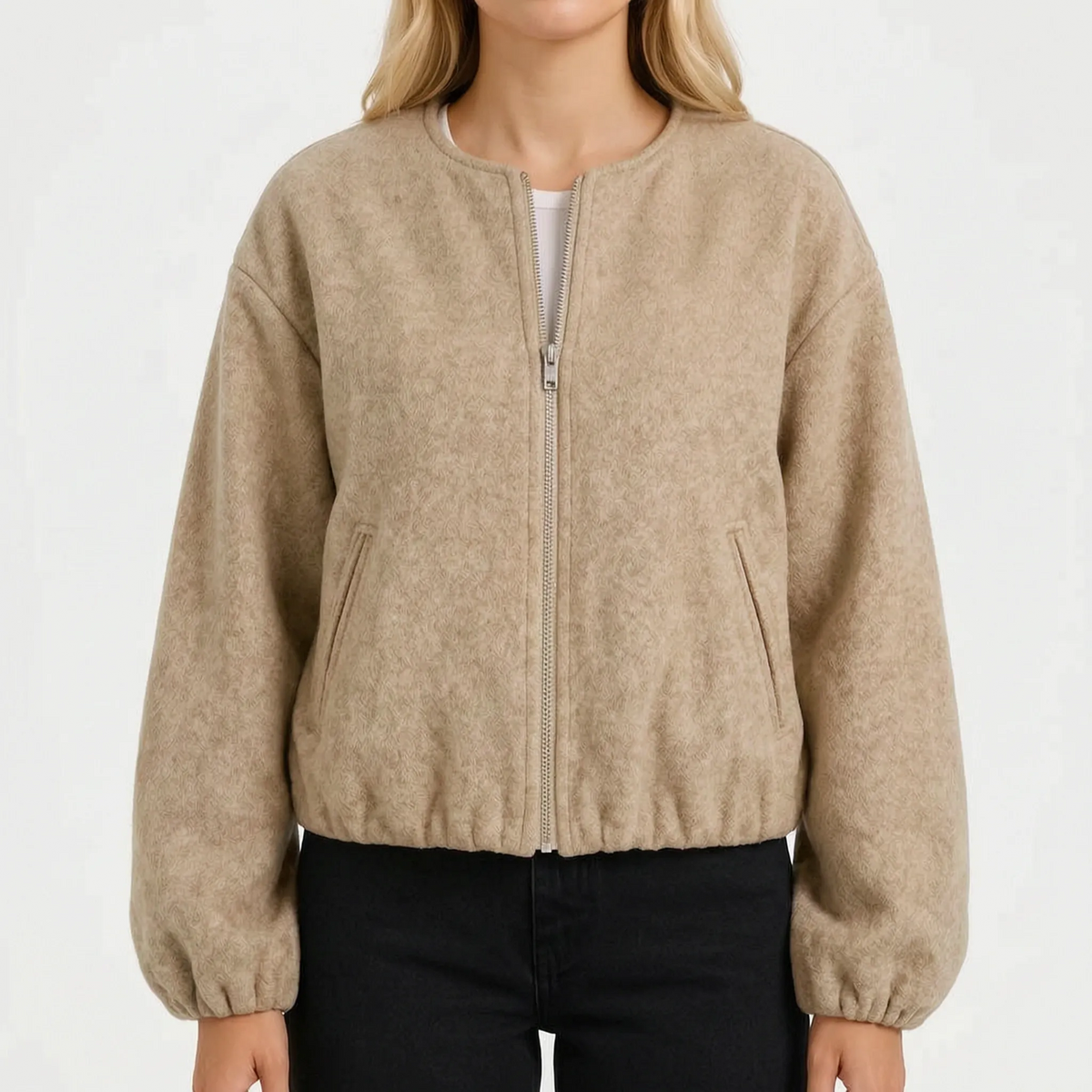 Women's textured bomber jacket with zip front and elasticated cuffs