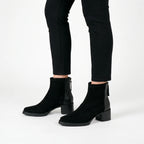 Women's pointed toe ankle boots with block heels and side zips