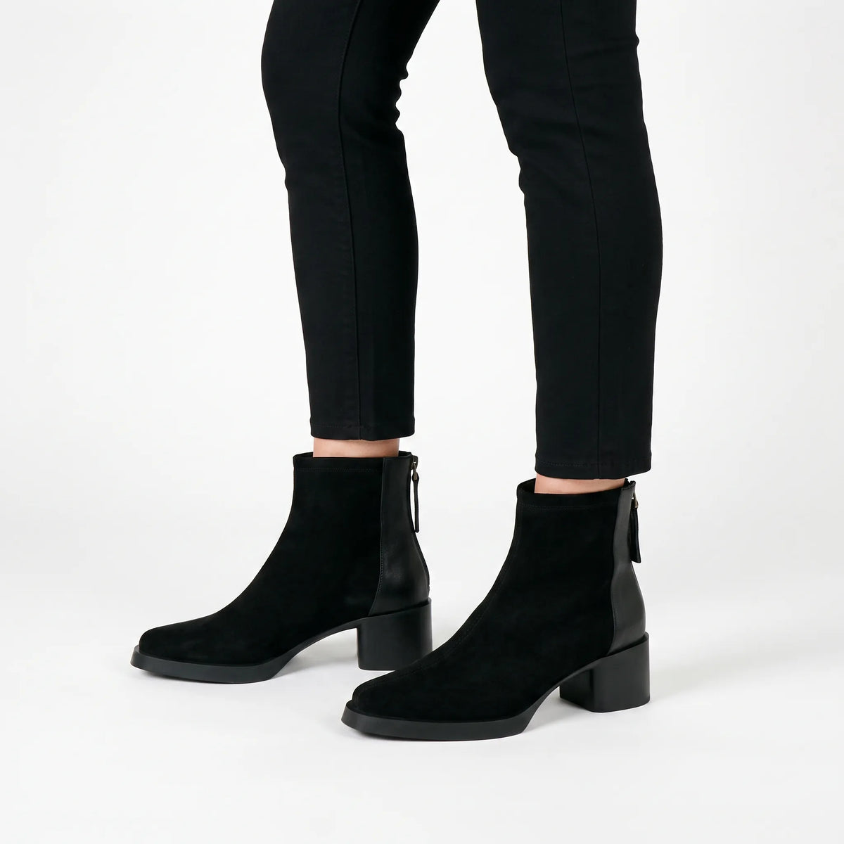 Women's pointed toe ankle boots with block heels and side zips