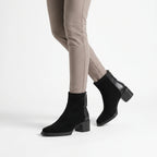 Women's pointed toe ankle boots with block heels and side zips