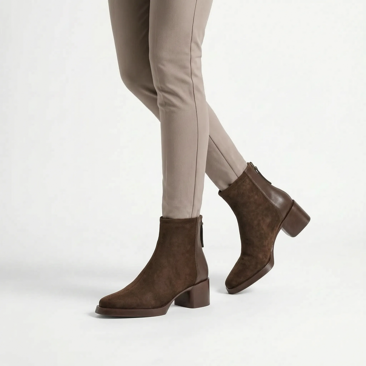 Women's pointed toe ankle boots with block heels and side zips