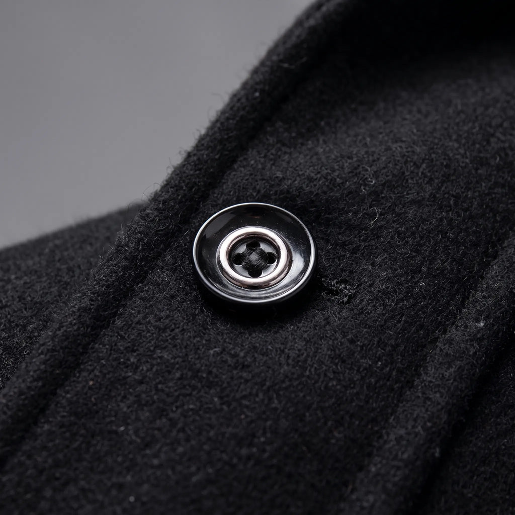 Men's structured layered overcoat with notched lapels, pockets and long sleeves