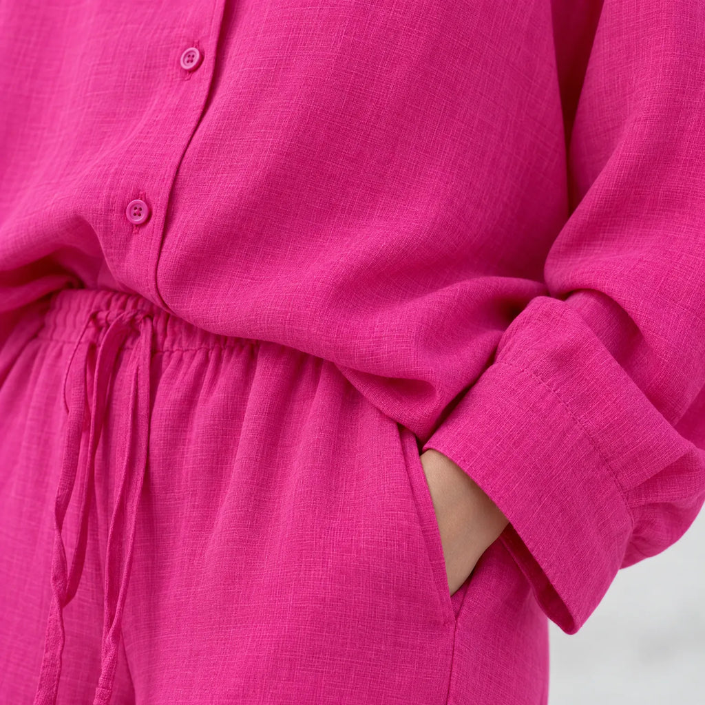 Women's long-sleeve collared blouse and wide-leg trouser co-ord set