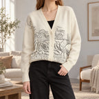 Morven  - Embroidered V-Neck Knitted Cardigan Layering Over Dresses