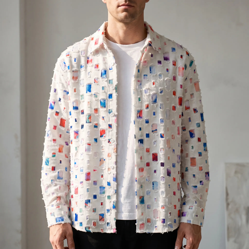 Mosaiq  - Mosaic Patterned Button-Up Mens Shirt Casual Dressing