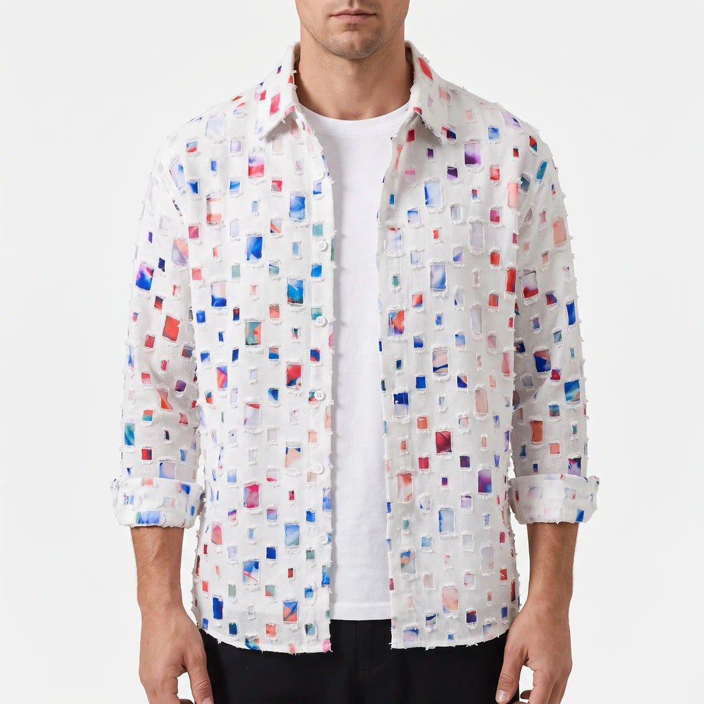 Mosaiq  - Mosaic Patterned Button-Up Mens Shirt Casual Dressing