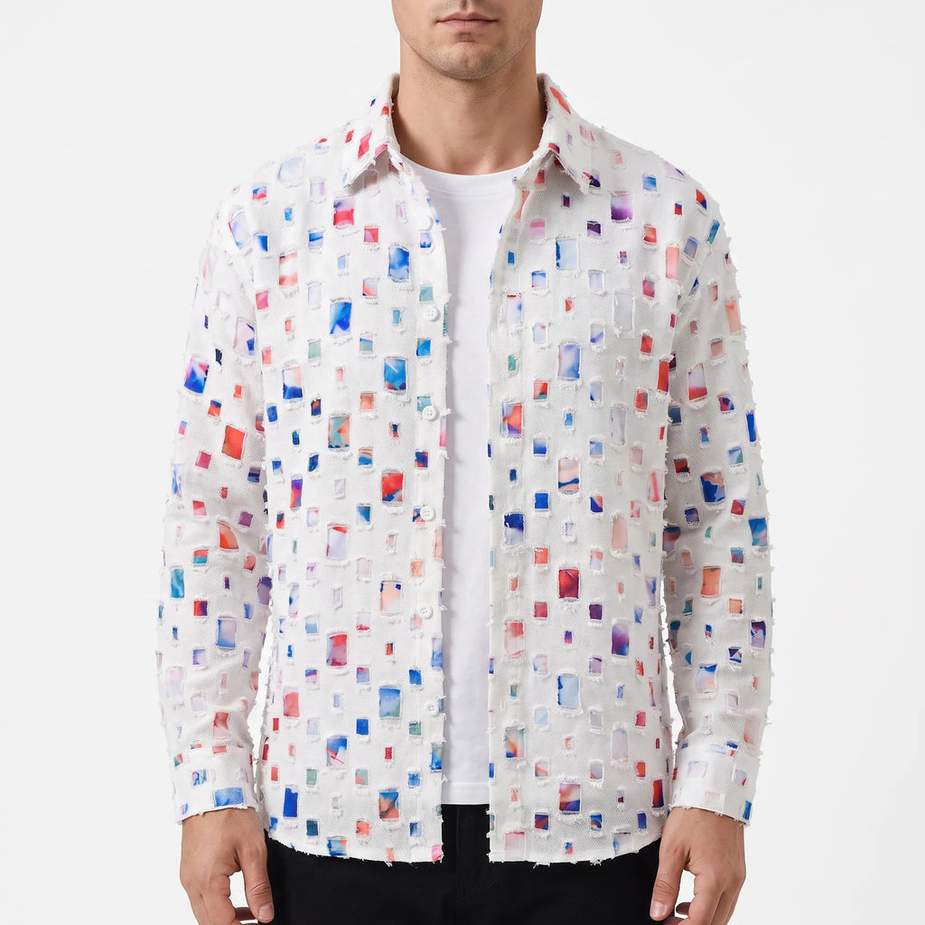 Mosaiq  - Mosaic Patterned Button-Up Mens Shirt Casual Dressing