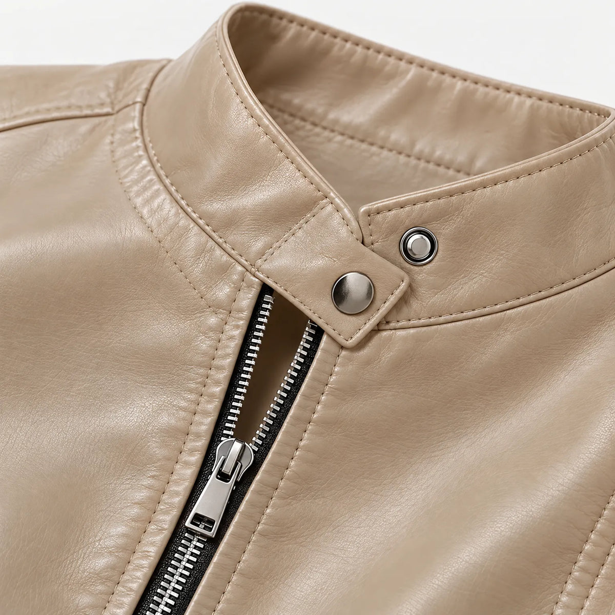 Motoza  - Structured Faux Leather Biker Jacket Layering Over T-Shirts