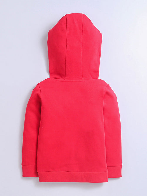 Boys' red hooded zip-up hoodie with long sleeves and front pockets