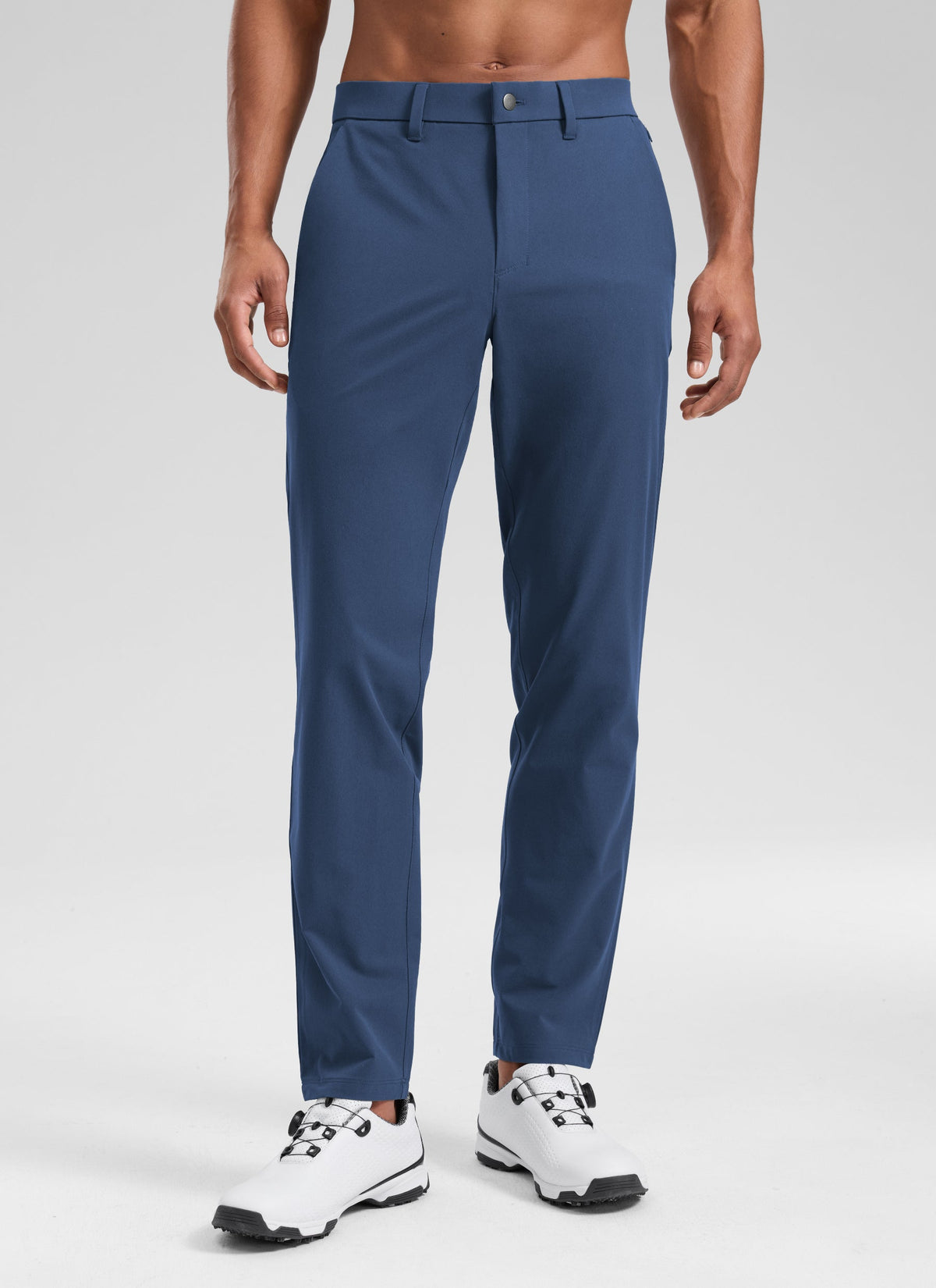 Men's full-length plain golf trousers with belt loops and side pockets