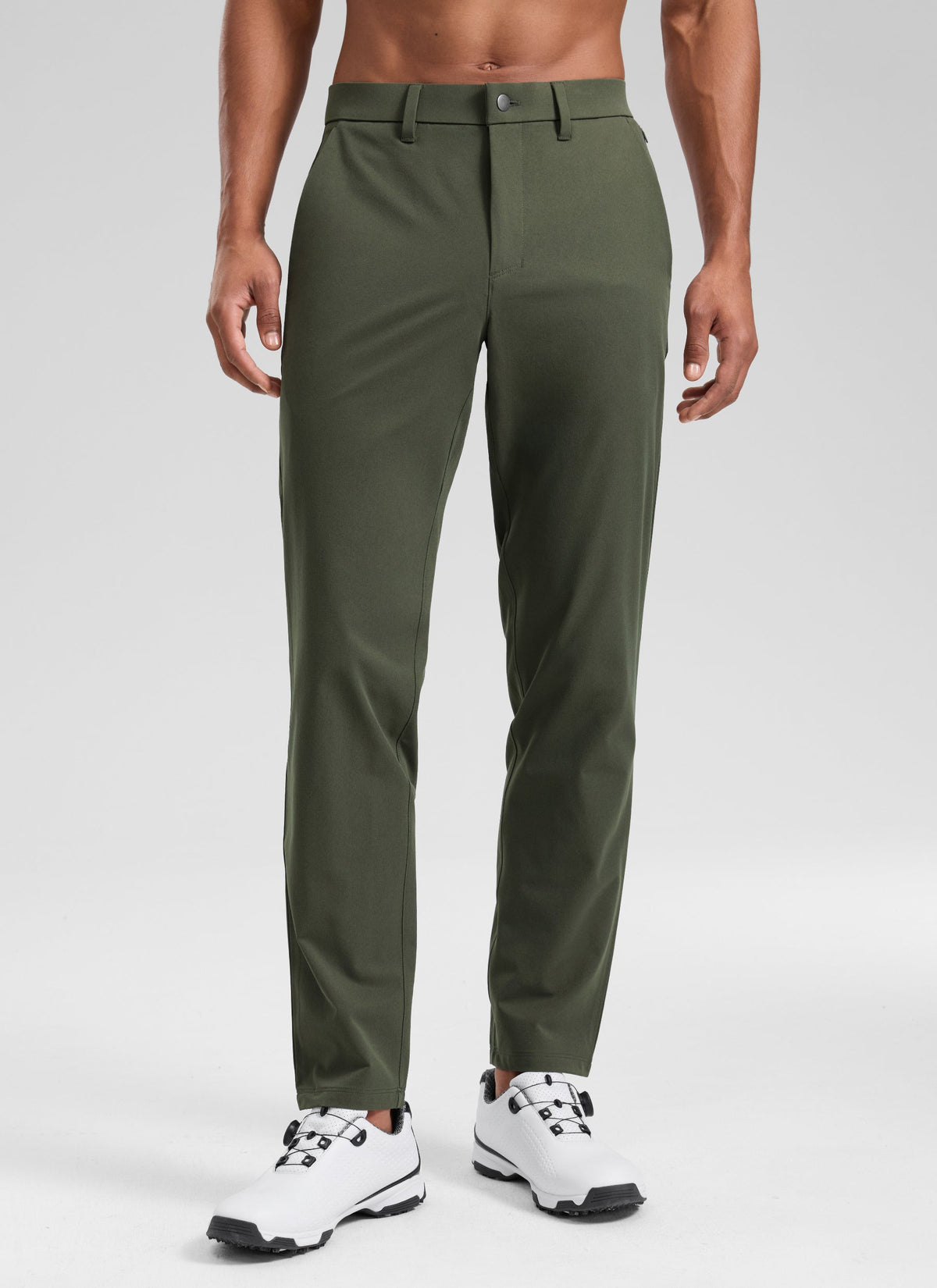 Men's full-length plain golf trousers with belt loops and side pockets