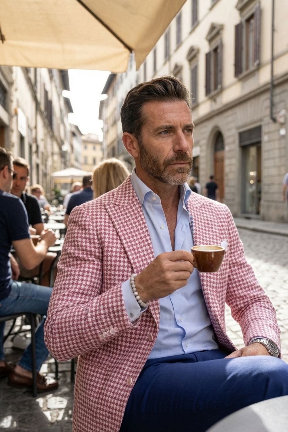 Men's checked blazer with notched lapels and two-button front