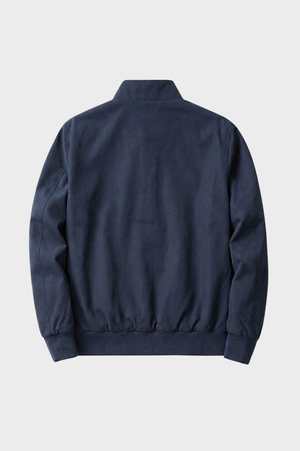 Men's bomber jacket with stand collar, zip front, ribbed trims and checked lining