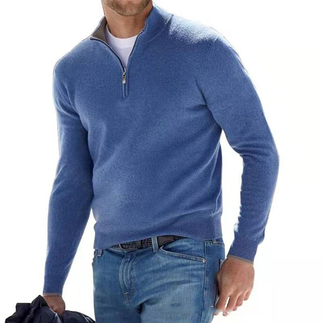 Men's long-sleeve half-zip jumper with mock neck