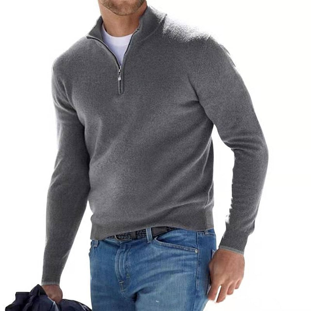 Men's long-sleeve half-zip jumper with mock neck
