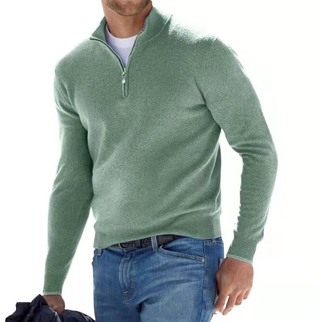 Men's long-sleeve half-zip jumper with mock neck