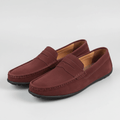 Textured men's moc toe loafers with penny strap and black soles