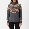 Women's knitted Fair Isle turtleneck jumper with long sleeves and patterned yoke