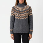 Women's knitted Fair Isle turtleneck jumper with long sleeves and patterned yoke
