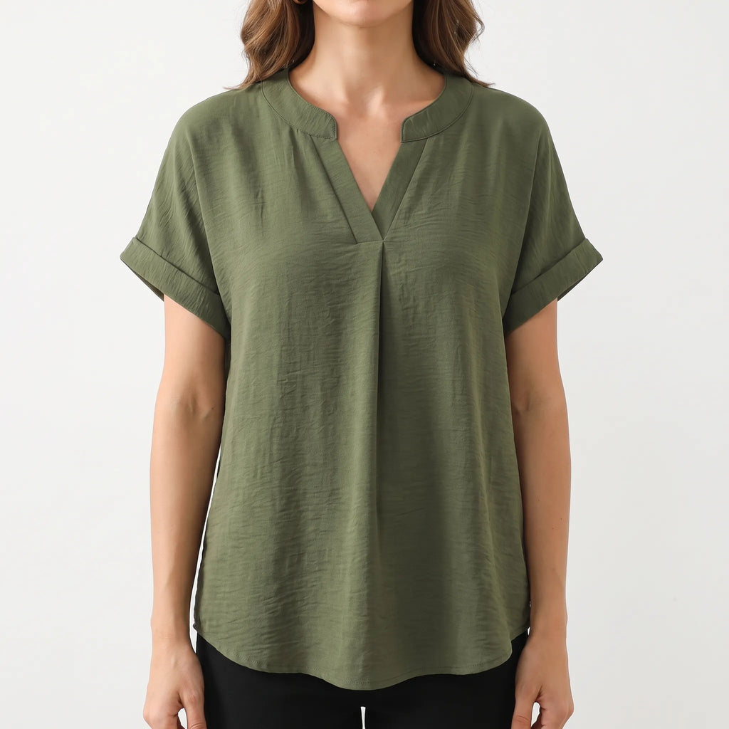 Notchella  - V-Notch Short Sleeve Top Warm-Weather Dressing