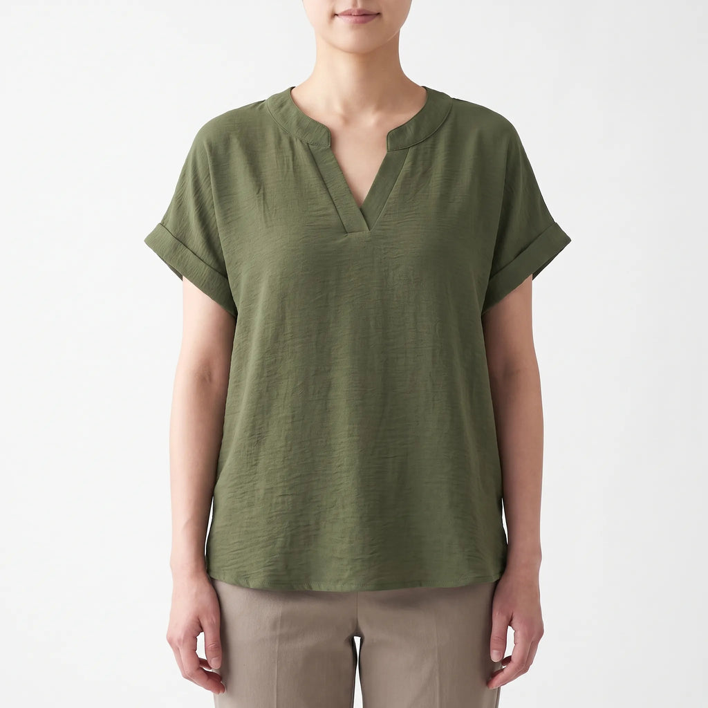 Notchella  - V-Notch Short Sleeve Top Warm-Weather Dressing