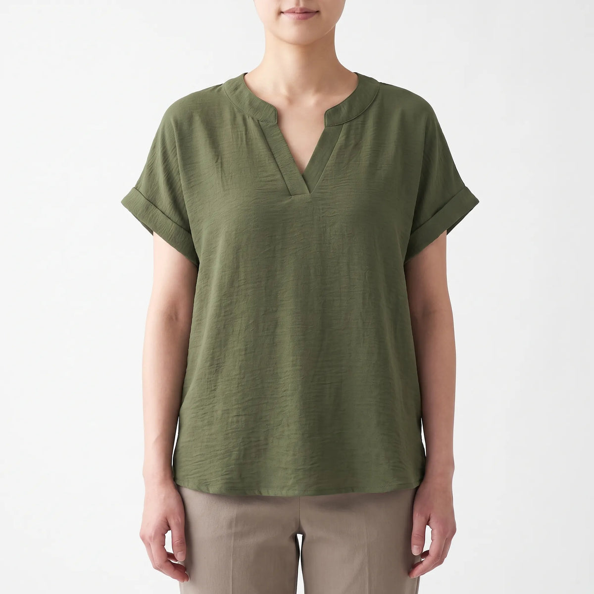 Notchella  - V-Notch Short Sleeve Top Warm-Weather Dressing
