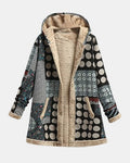 Women's multicolour patterned fleece jacket with high collar and zip front