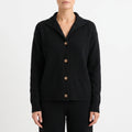 Women's collared textured knit cardigan with long sleeves and button front