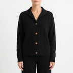 Women's collared textured knit cardigan with long sleeves and button front