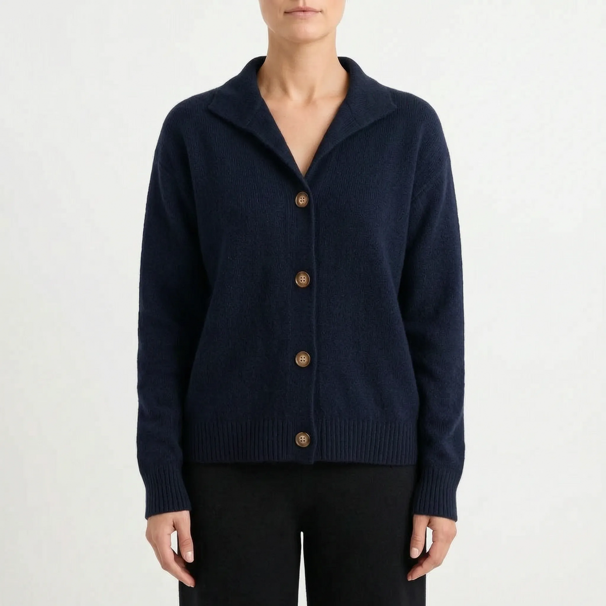 Women's collared textured knit cardigan with long sleeves and button front