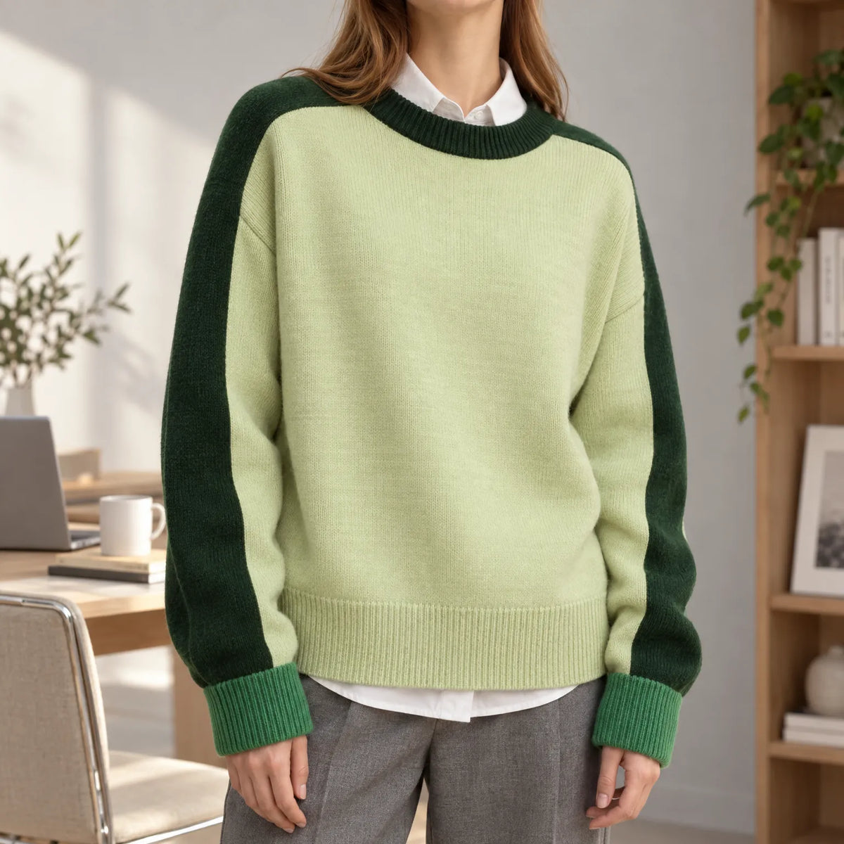 Novastitch  - Loose Fit Wool Blend Jumper Layering Over Collared Shirts