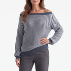 Women's striped off-shoulder jumper with long sleeves and ribbed trims