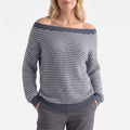 Women's striped off-shoulder jumper with long sleeves and ribbed trims