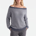 Women's striped off-shoulder jumper with long sleeves and ribbed trims