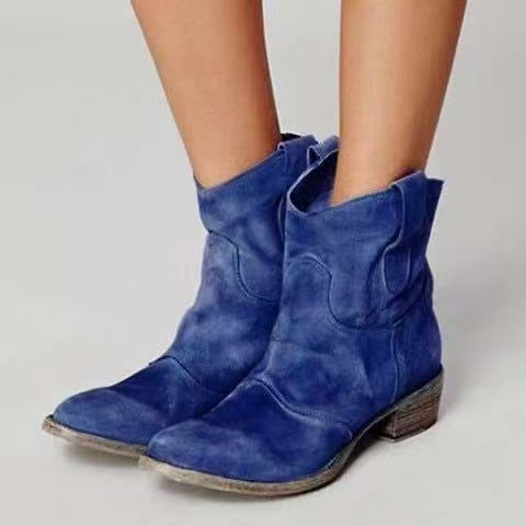 Women's ankle boots with pull tabs, stitched panels and block heels
