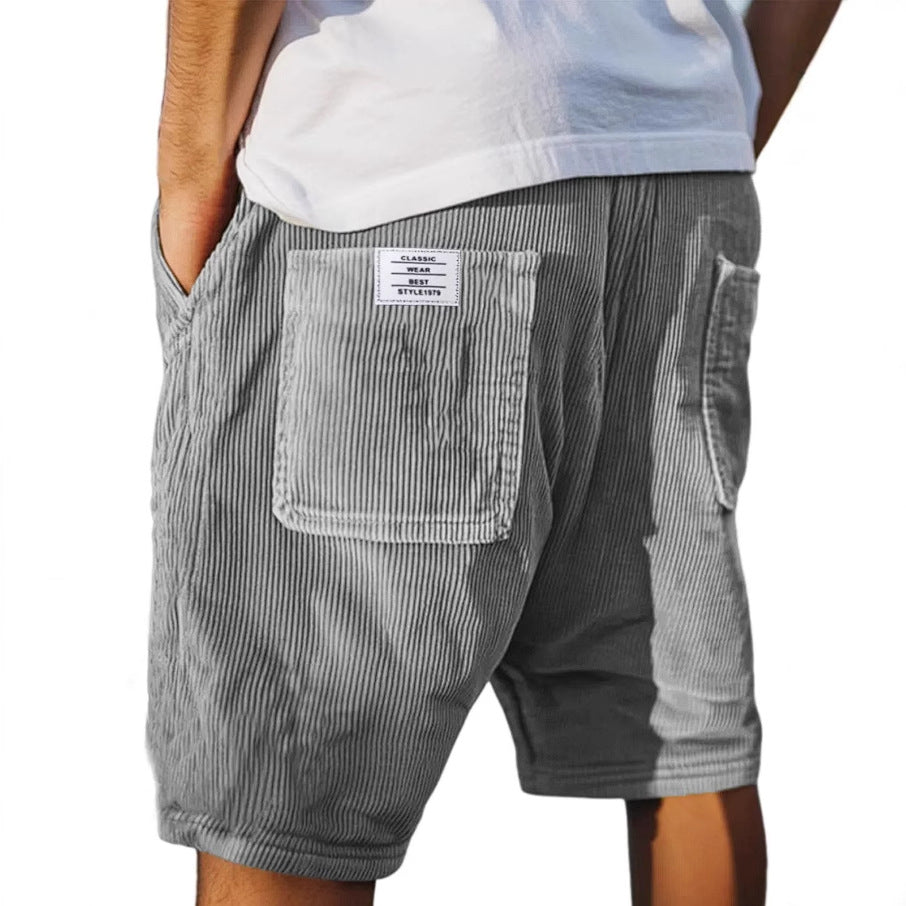 Men's corduroy shorts with elasticated waist and large utility pockets