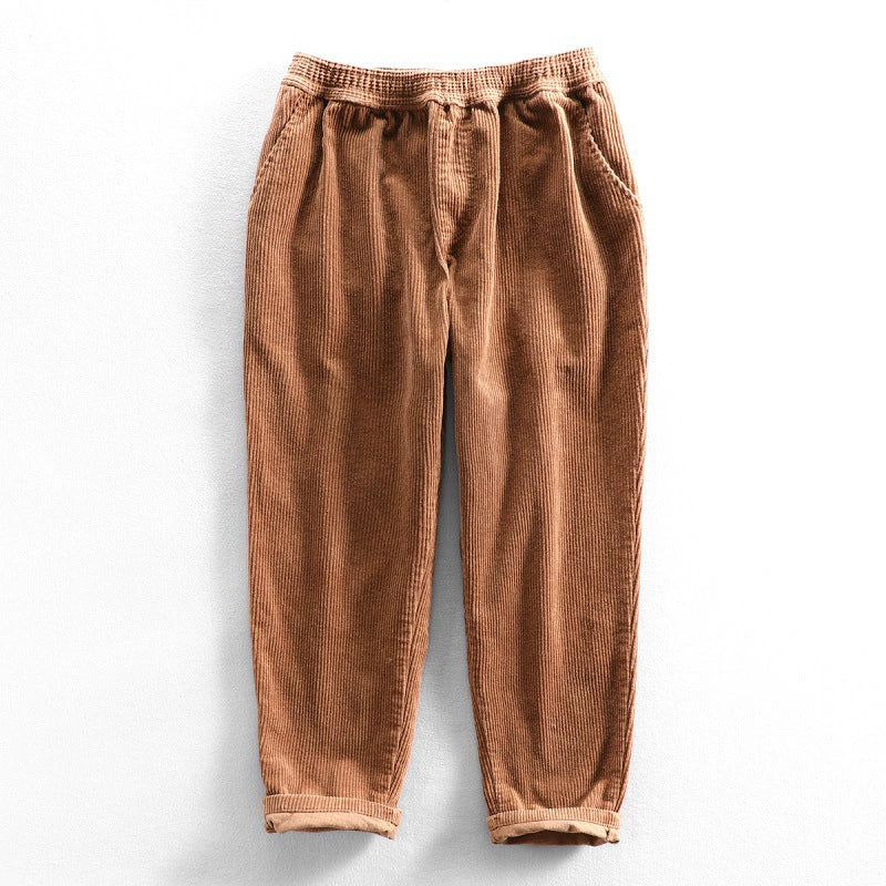 Men's ribbed corduroy trousers with elasticated waist and turned-up cuffs