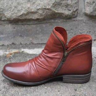 Women's ankle boots with side zips, ruched detailing and low heels