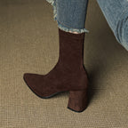 Women's pointed-toe ankle boots with block heels and side zips